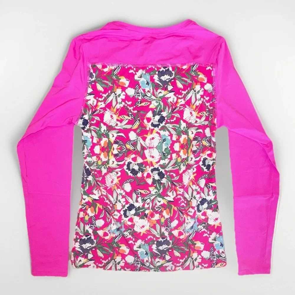 Maaji Women's Pink Floral Long Sleeve Rash Guard Dive Swim Top Size Medium NEW